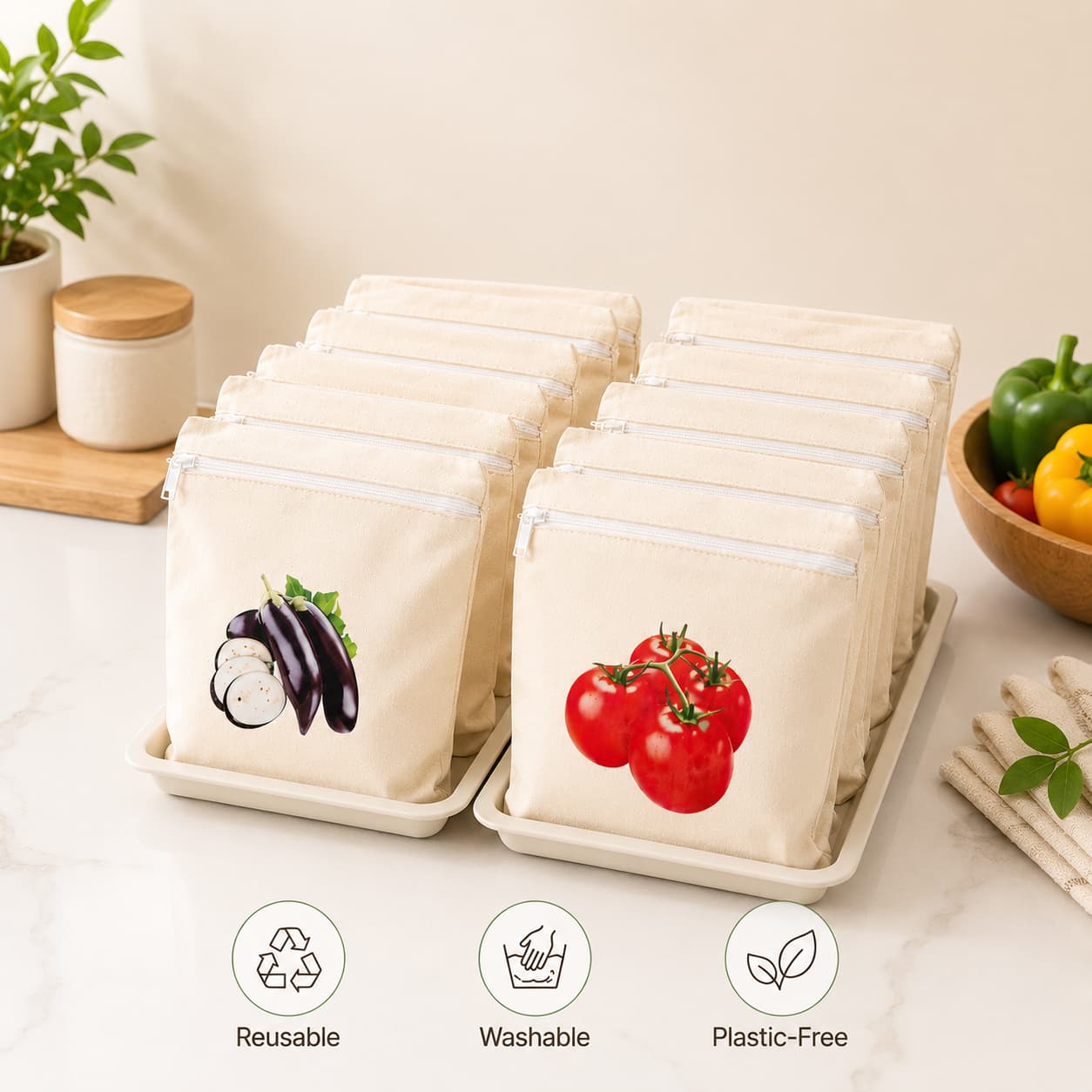 Reusable Cotton Vegetable Bags (Set of 10)